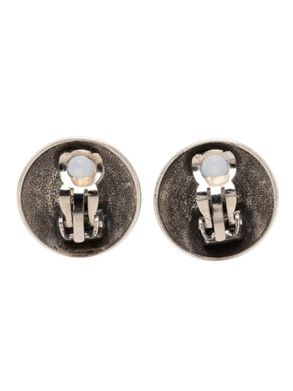 Chanel CC Logo Round Earrings Silver Metal
